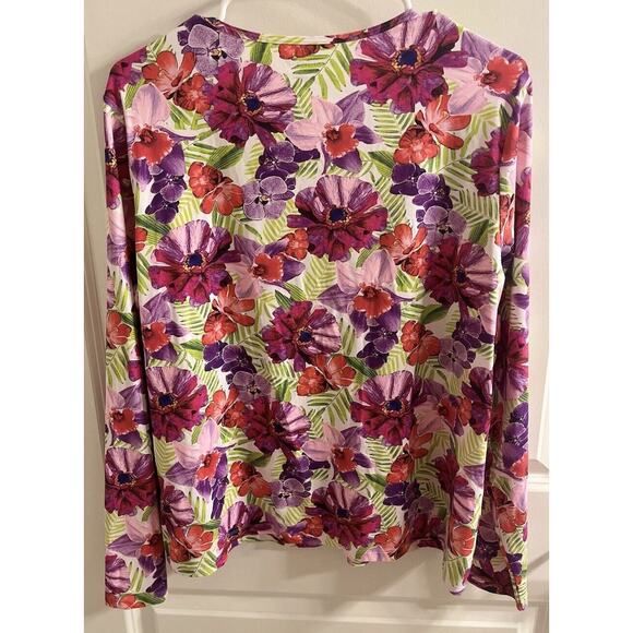 Womens Floral LANDS END Stretchy Long Sleeve Top Shirt SIZE Large 14 - 16 purple - Picture 4 of 4